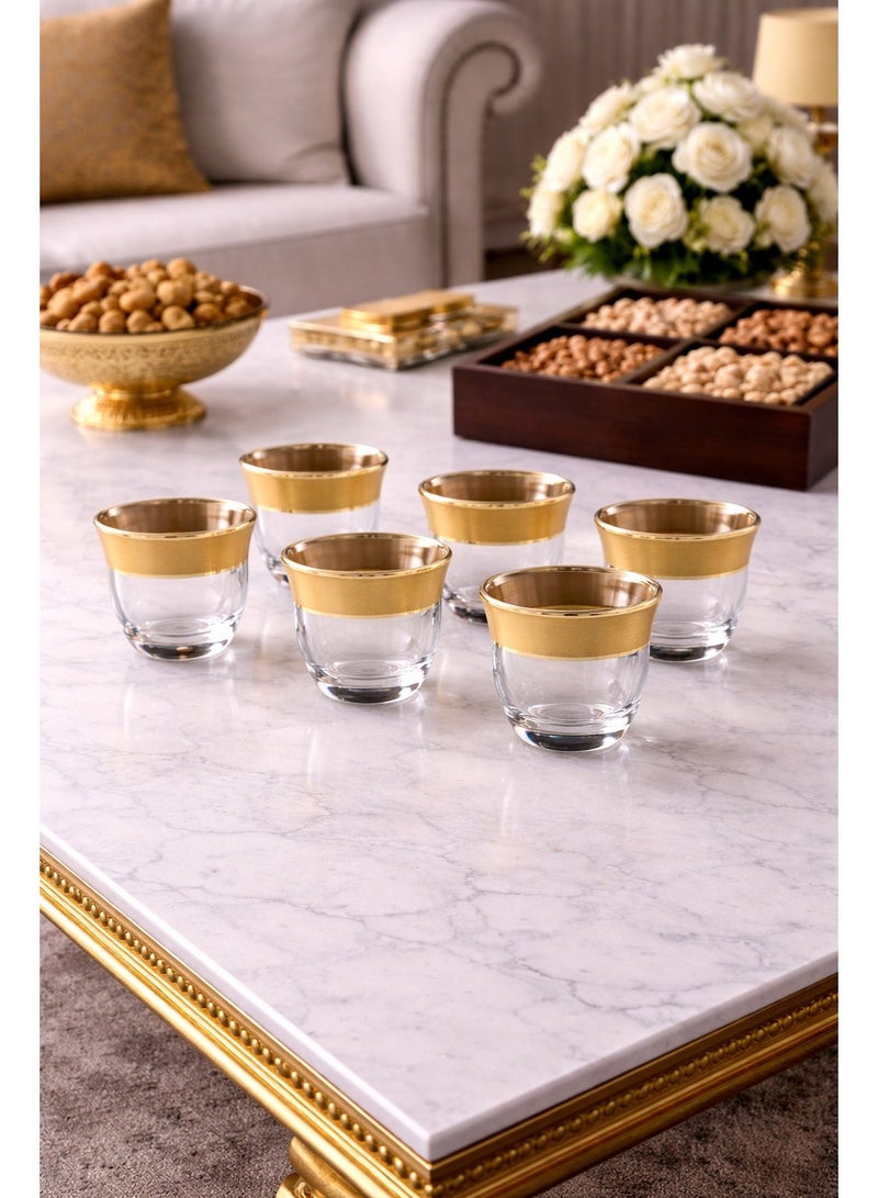 طقم أكواب قهوة زجاجية من 6 قطع شفاف/ ذهبي 4x5.5سم - Image 1